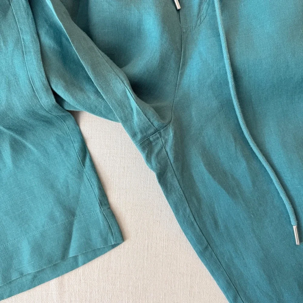 Quince 100% European Linen Wide Leg Blue Drawstring Pants Women XL